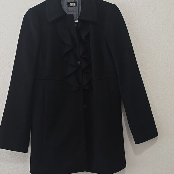 J.Crew Black Ruffle Front Pea Coat 4 - Picture 2 of 10